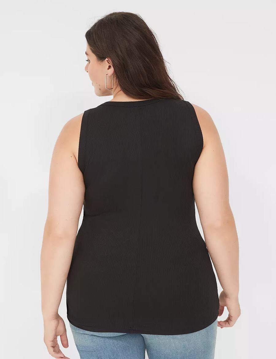 Lane Bryant Fitted High-Neck Rib Women Tank Top Black | PPR981MS