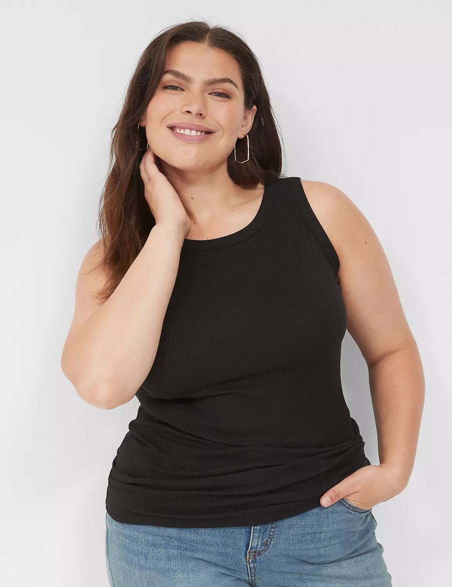 Lane Bryant Fitted High-Neck Rib Women Tank Top Black | PPR981MS