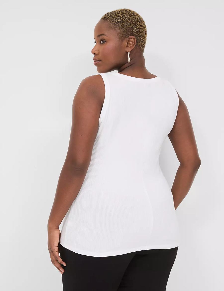 Lane Bryant Fitted High-Neck Ribbed Women Tank Top White | ZCG6541LC