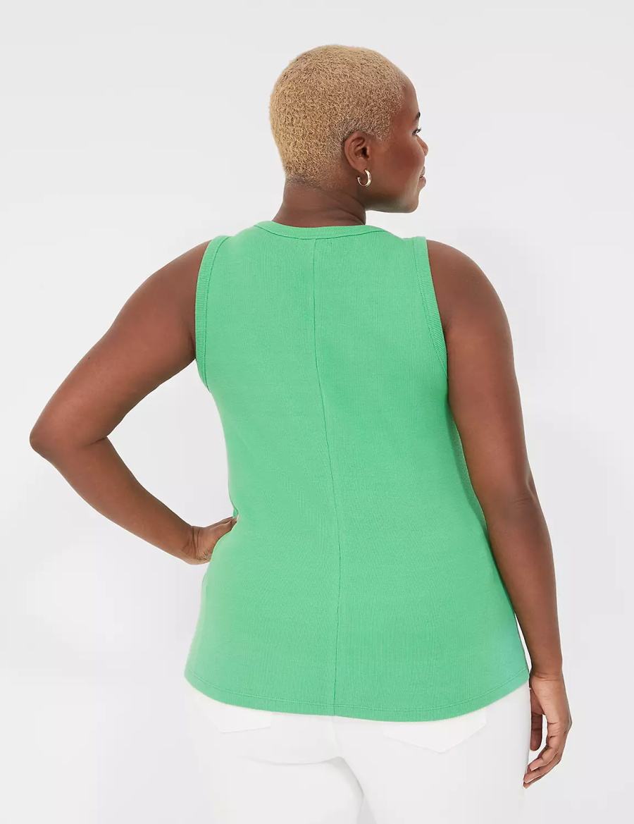 Lane Bryant Fitted High-Neck Ribbed Women Tank Top Green | GBG5343TB