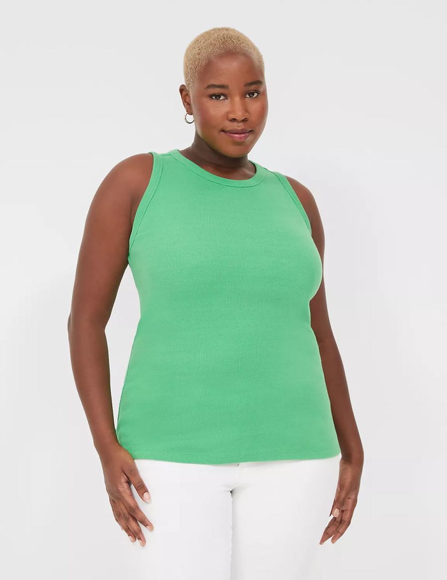 Lane Bryant Fitted High-Neck Ribbed Women Tank Top Green | GBG5343TB