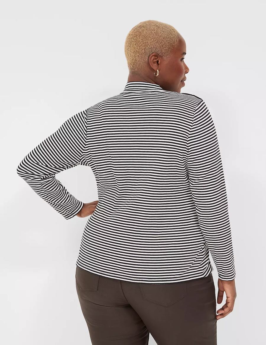 Lane Bryant Fitted Long-Sleeve Turtleneck Top Women T Shirts Black White Stripes | UOE3199FP