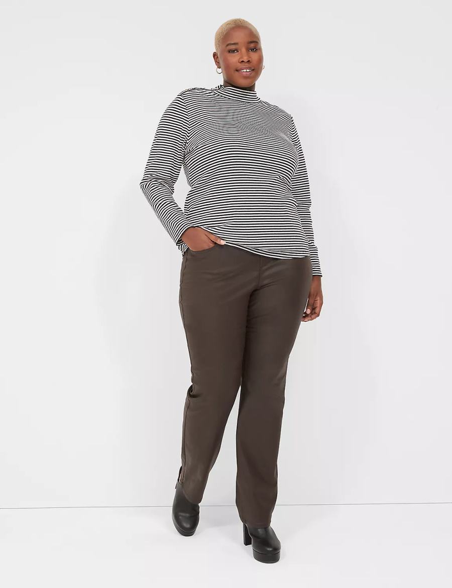 Lane Bryant Fitted Long-Sleeve Turtleneck Top Women T Shirts Black White Stripes | UOE3199FP