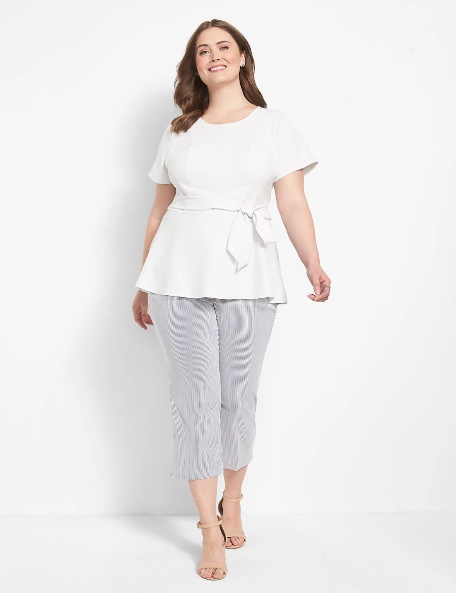 Lane Bryant Fitted Short-Sleeve Crew-Neck Lena Top Women T Shirts White Rose | ZKI1063CY