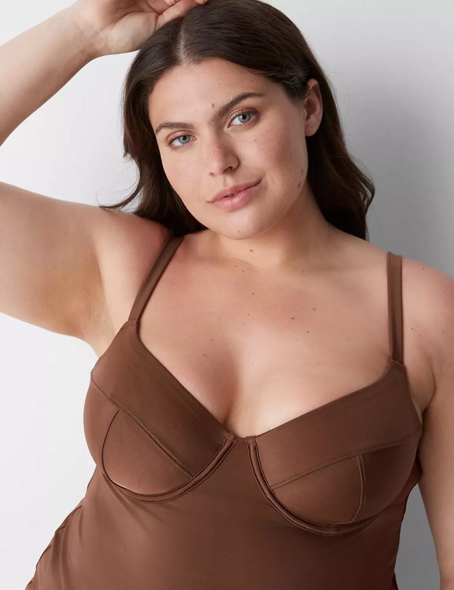 Lane Bryant Fitted Underwire Balconette Swim Tankini Women Bikini Top Dark Brown | NSP507WH