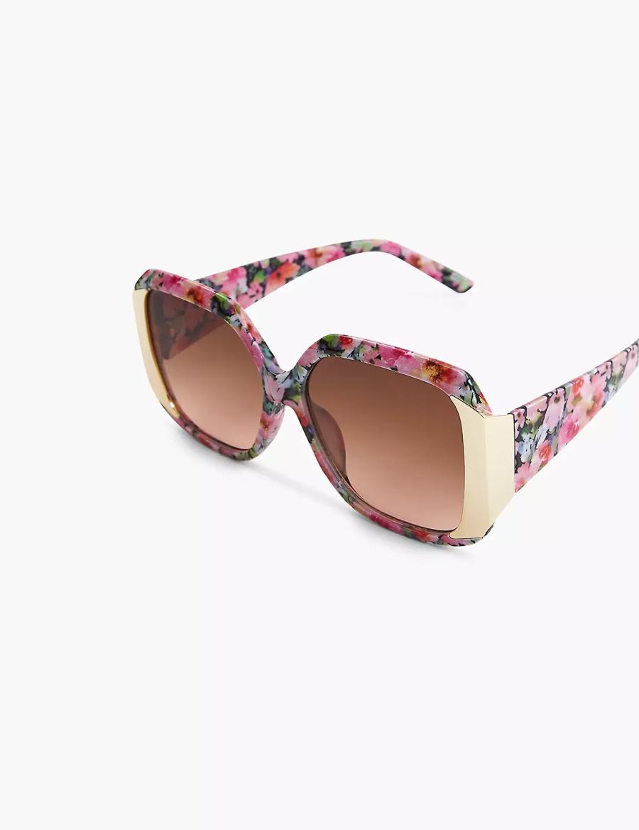 Lane Bryant Floral With Goldtone Square Women Sunglasses Red Multicolor | SKJ2968MM