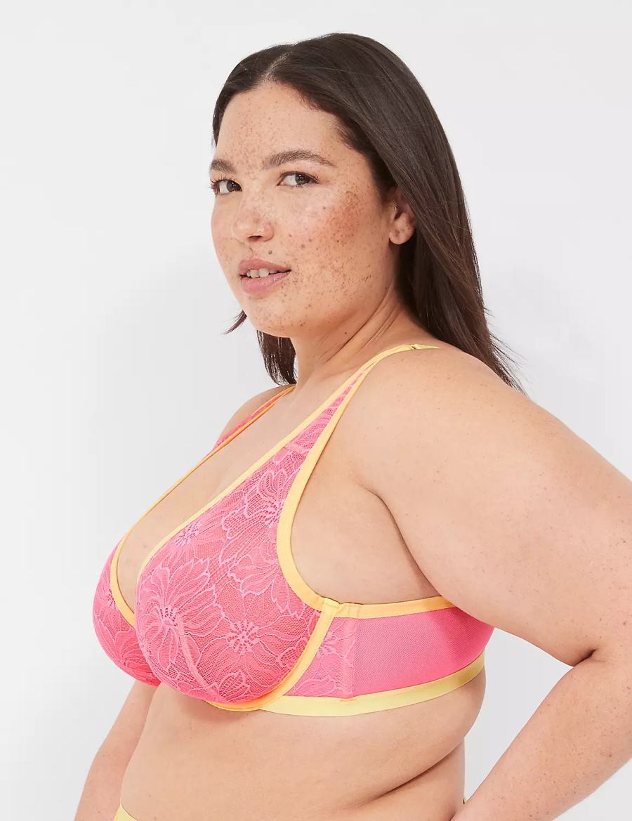 Lane Bryant Flower Lace High Apex Women Unlined Bra Pink | CDB4680IA