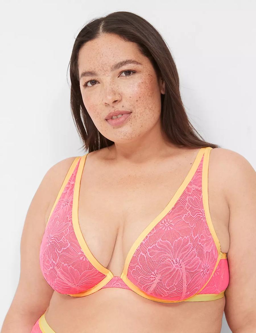 Lane Bryant Flower Lace High Apex Women Unlined Bra Pink | CDB4680IA