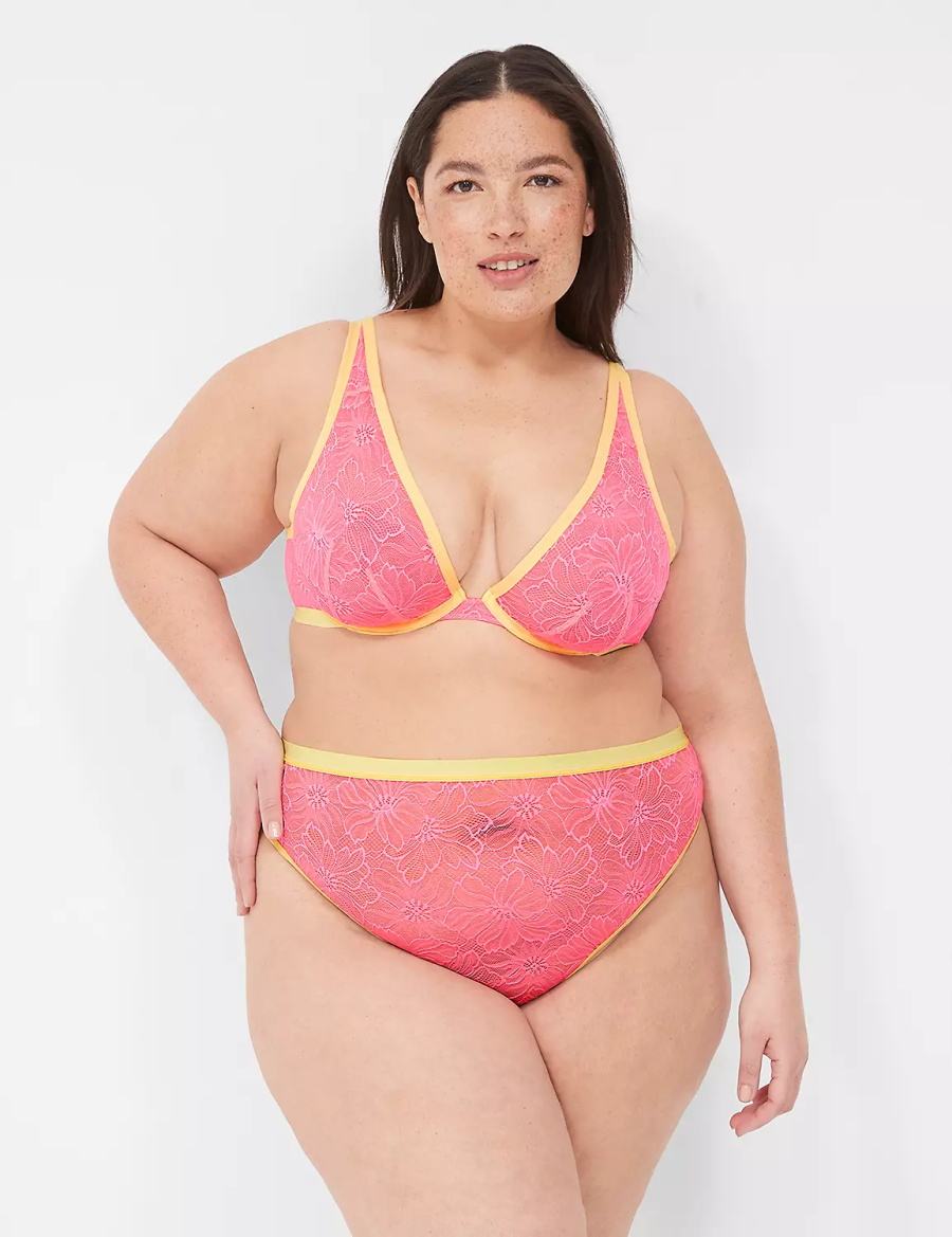 Lane Bryant Flower Lace High Apex Women Unlined Bra Pink | CDB4680IA