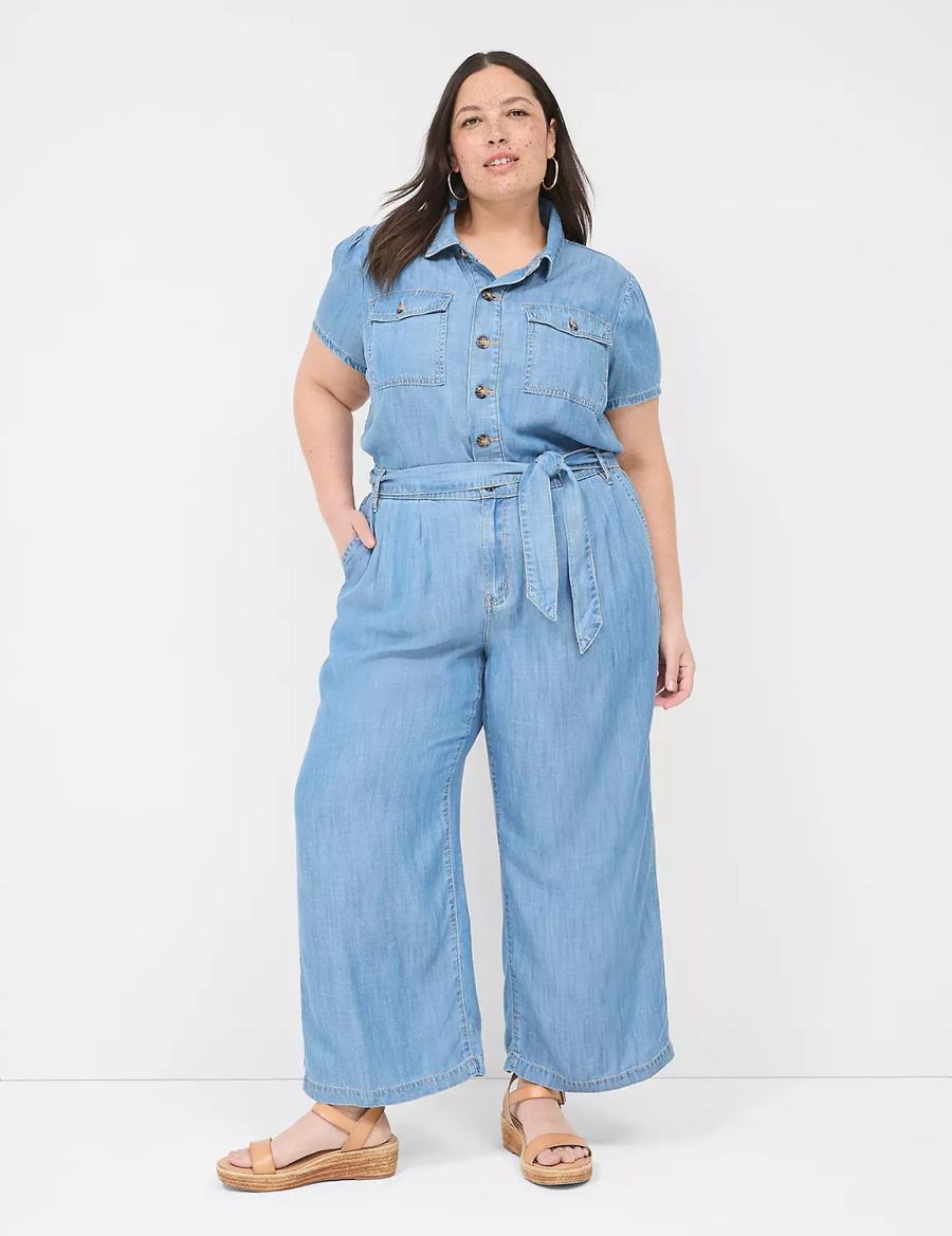 Lane Bryant Fluid Denim Women Jumpsuit Light Blue | JFL4129HK