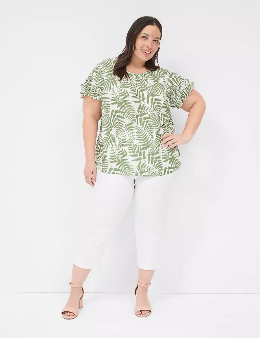 Lane Bryant Flutter-Sleeve Crew-Neck Top Women T Shirts Green | AAM1312VA