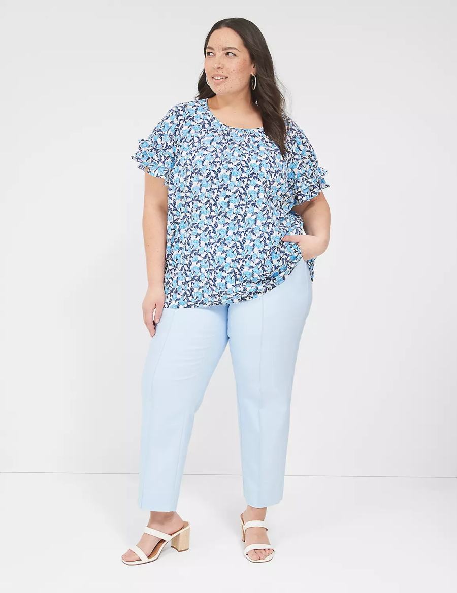 Lane Bryant Flutter-Sleeve Crew-Neck Top Women T Shirts Blue | VGZ9428GK