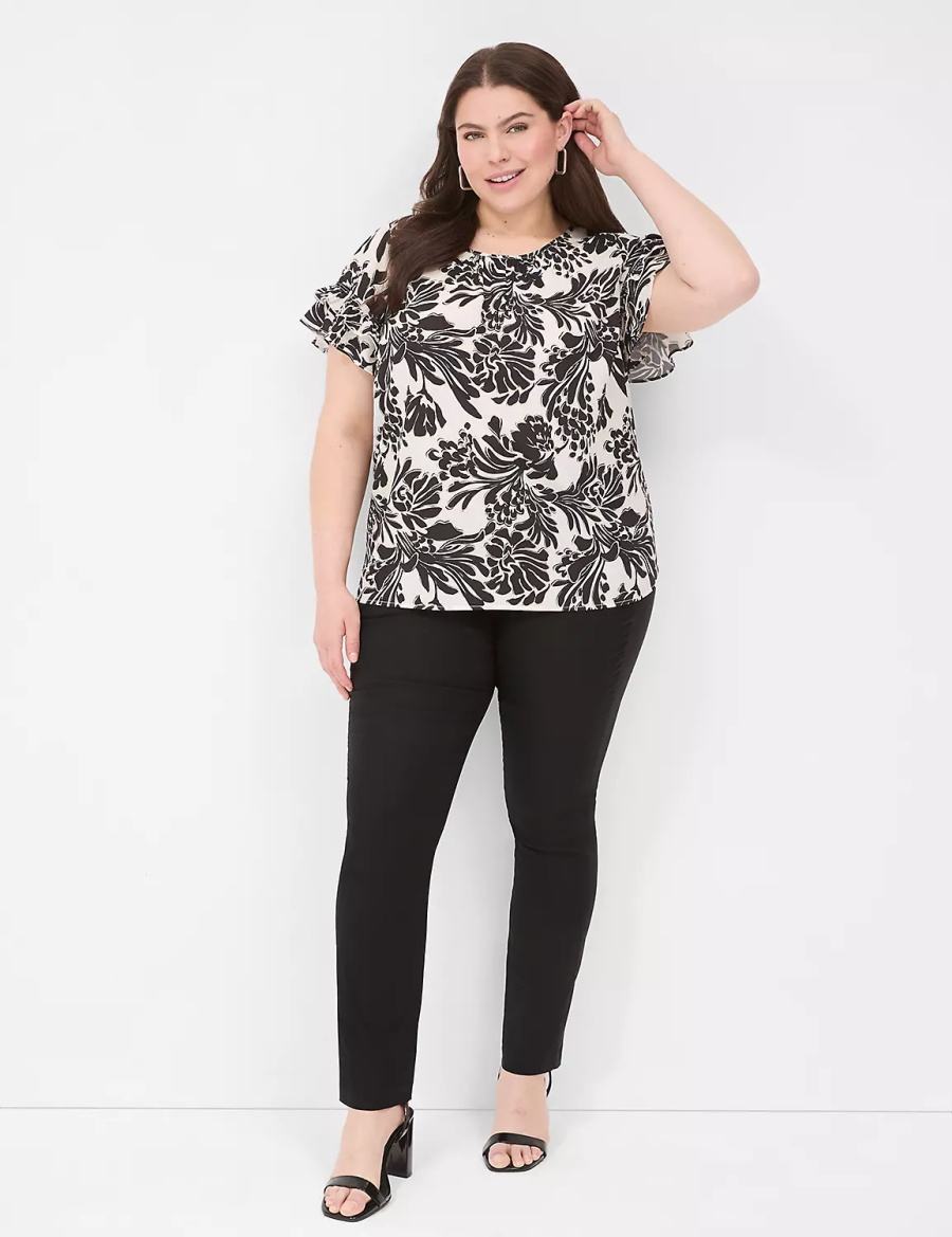 Lane Bryant Flutter-Sleeve Crew-Neck Top Women T Shirts Black | BGM8635VE