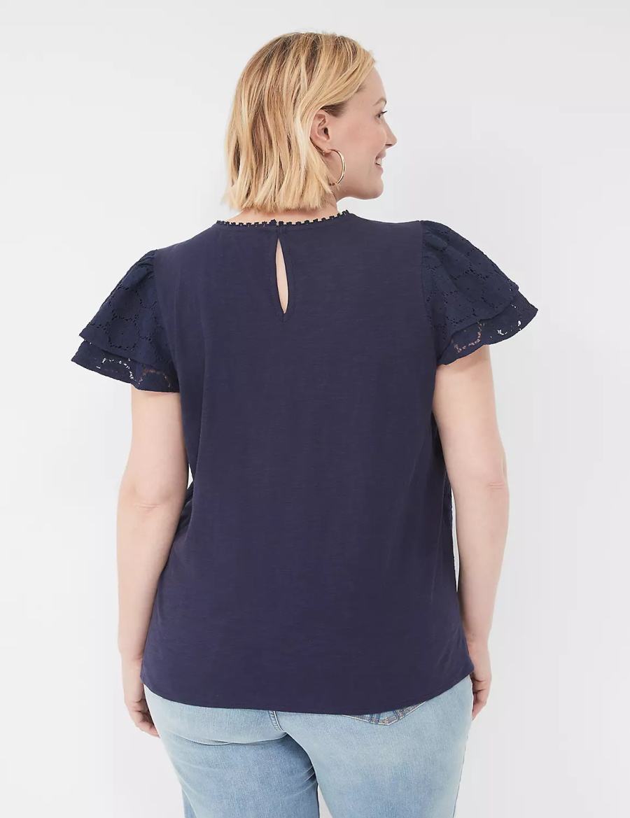 Lane Bryant Flutter-Sleeve Crew-Neck Women Blouse Blue | JUF2572XN