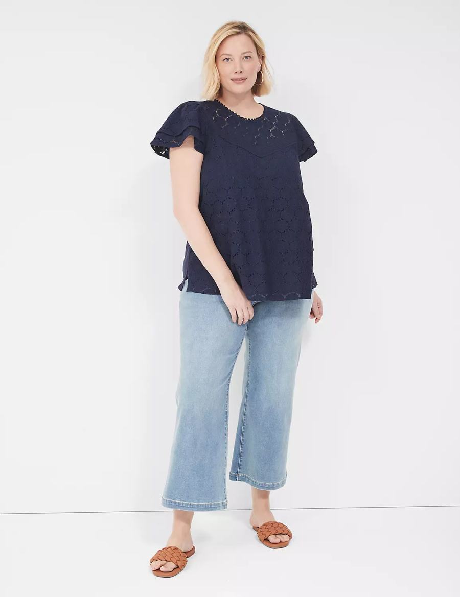 Lane Bryant Flutter-Sleeve Crew-Neck Women Blouse Blue | JUF2572XN