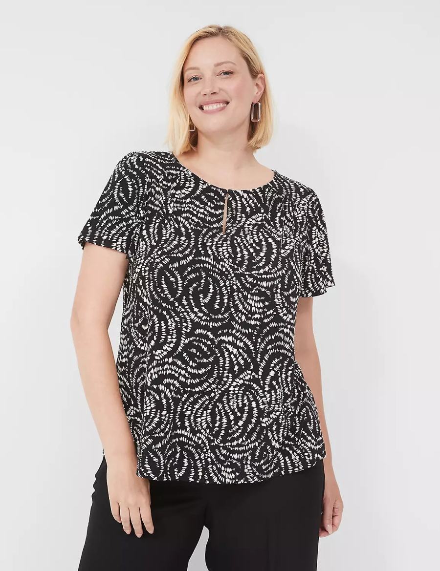 Lane Bryant Flutter-Sleeve Keyhole-Front Top Women T Shirts Black | XFA3271QL