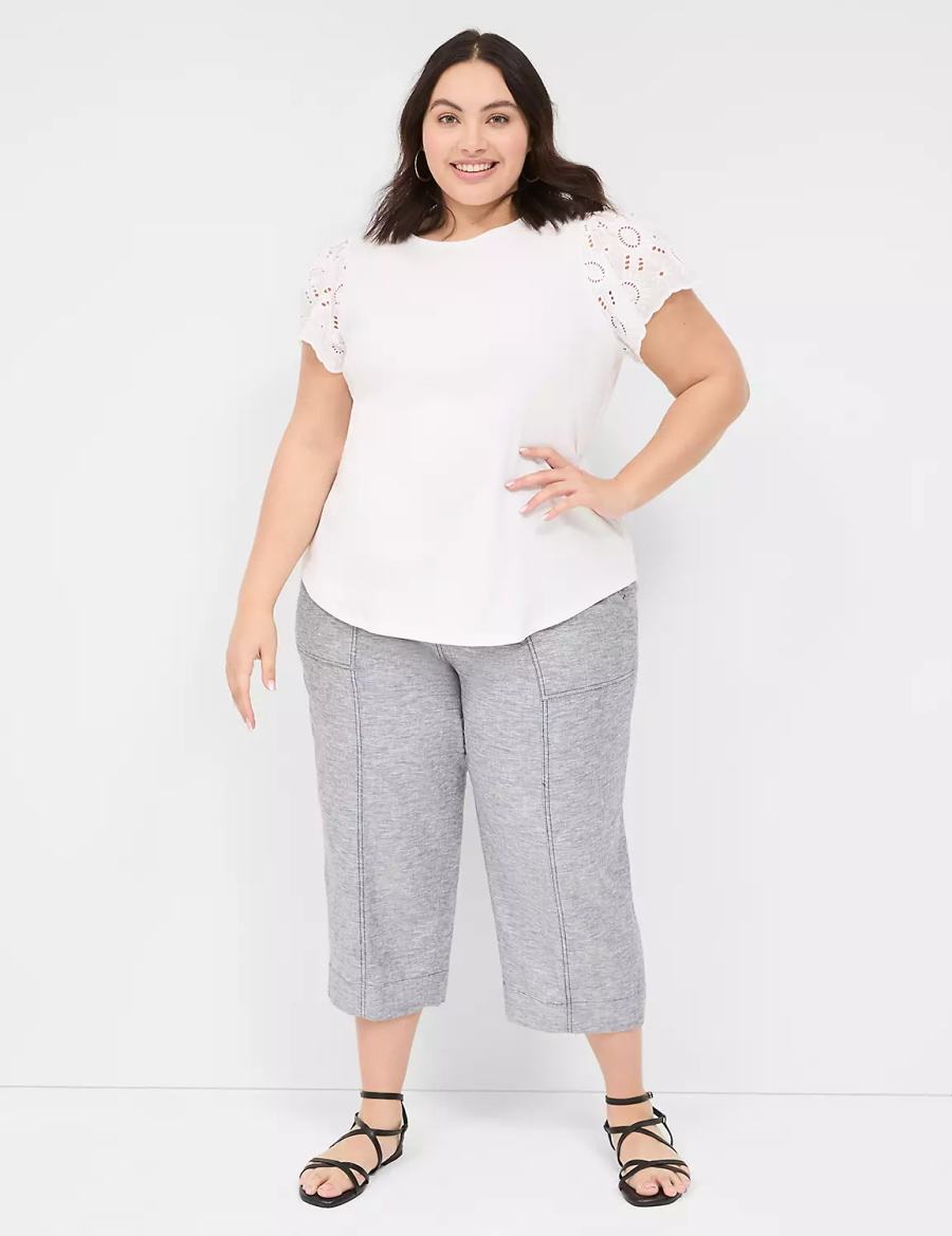 Lane Bryant Flutter Eyelet-Sleeve Top Women T Shirts White | DFV4525HW