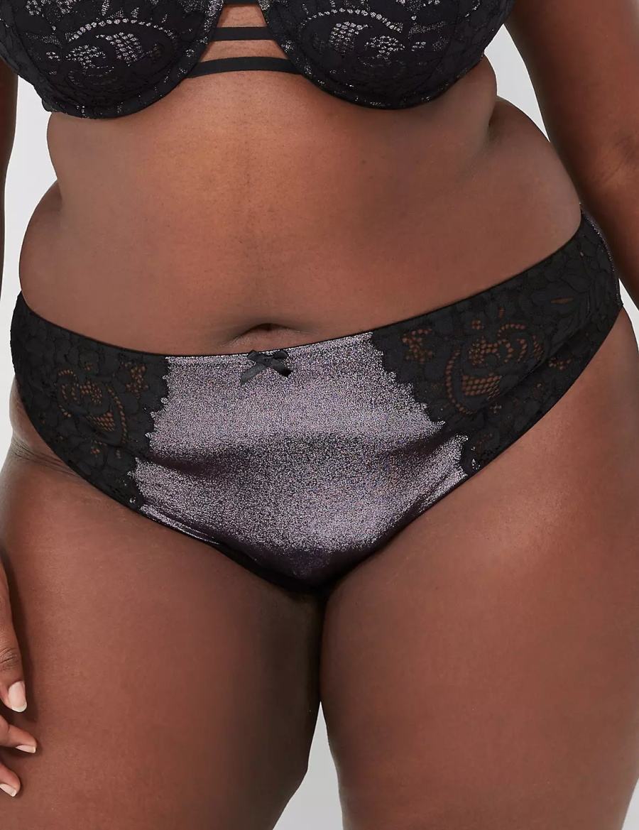 Lane Bryant Foil Shine French Women Briefs Black | KHI2929OR