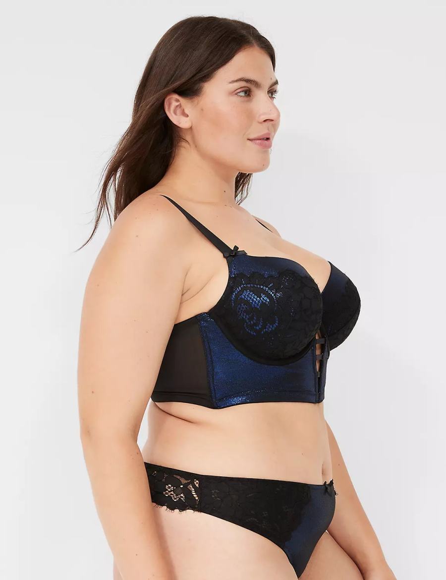 Lane Bryant Foil Shine Longline Women Balconette Bra Black | YGM1544NJ