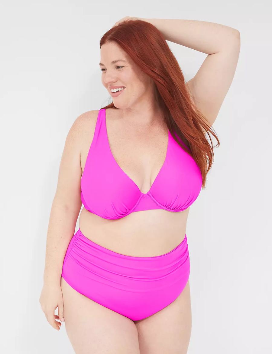 Lane Bryant Foldover-Waist Swim Women Briefs Pink | PLN1275CA