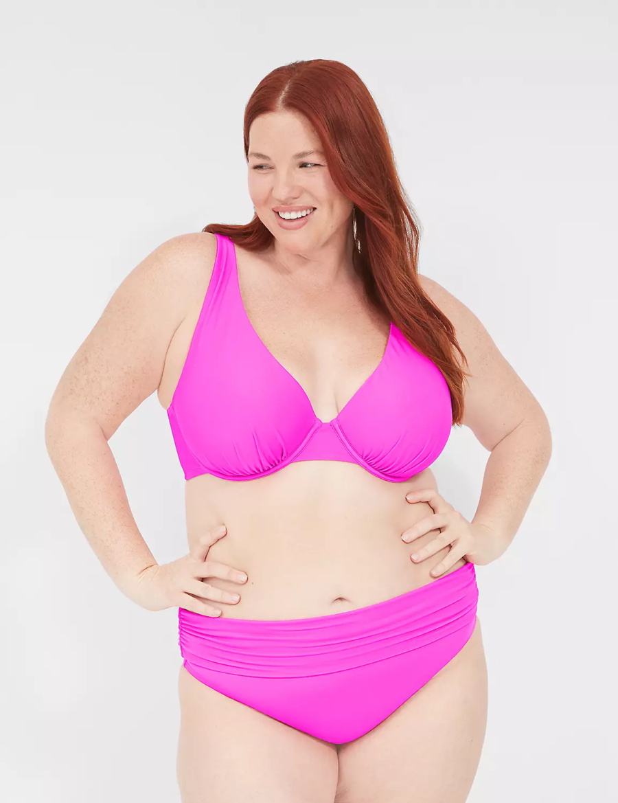 Lane Bryant Foldover-Waist Swim Women Briefs Pink | PLN1275CA