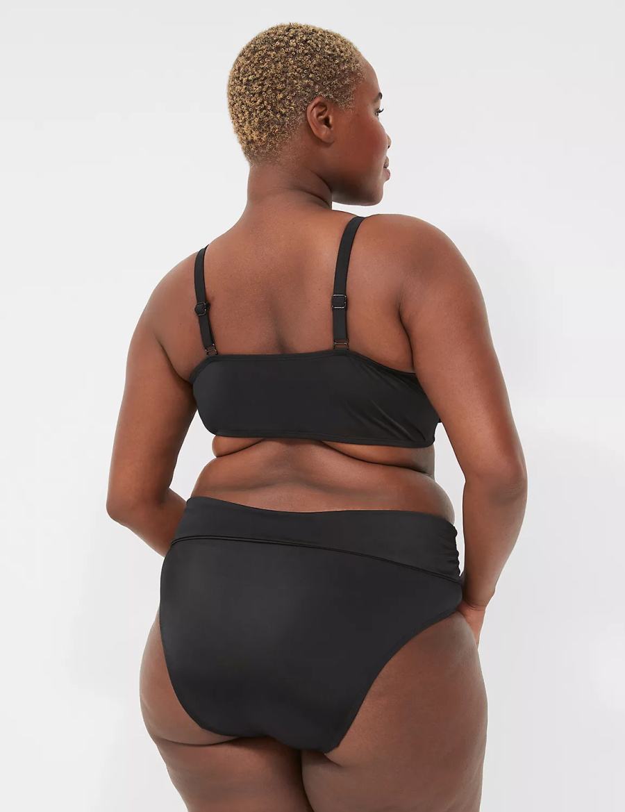 Lane Bryant Foldover-Waist Swim Women Briefs Black | JZW7510OC