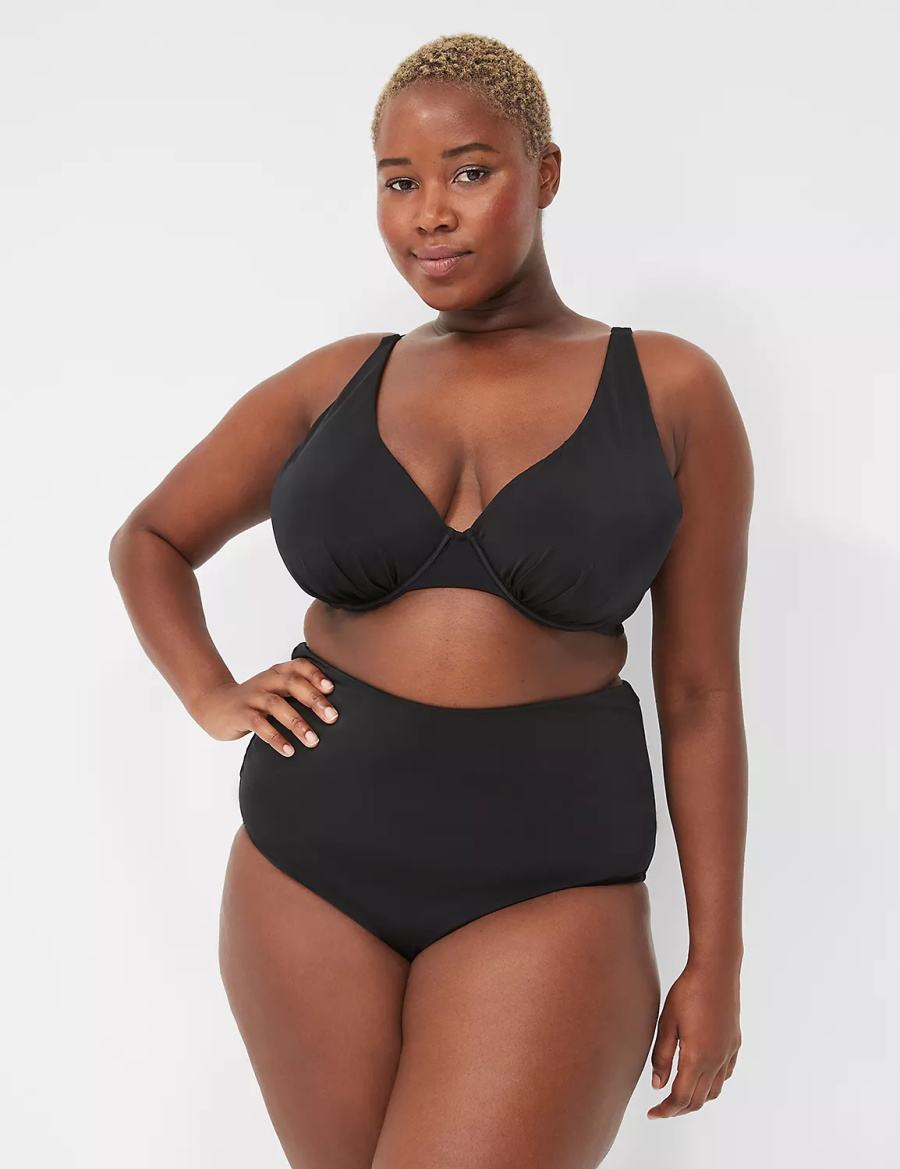 Lane Bryant Foldover-Waist Swim Women Briefs Black | JZW7510OC