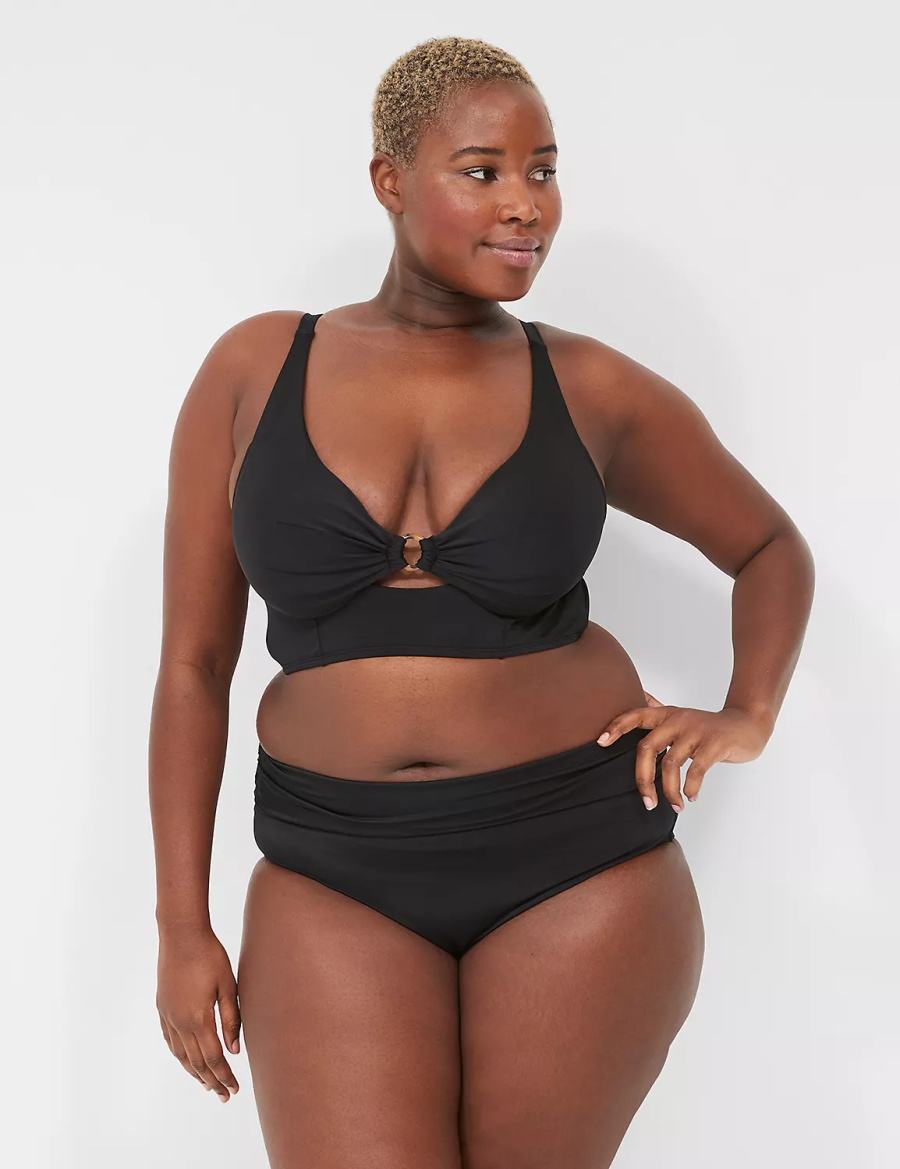 Lane Bryant Foldover-Waist Swim Women Briefs Black | JZW7510OC