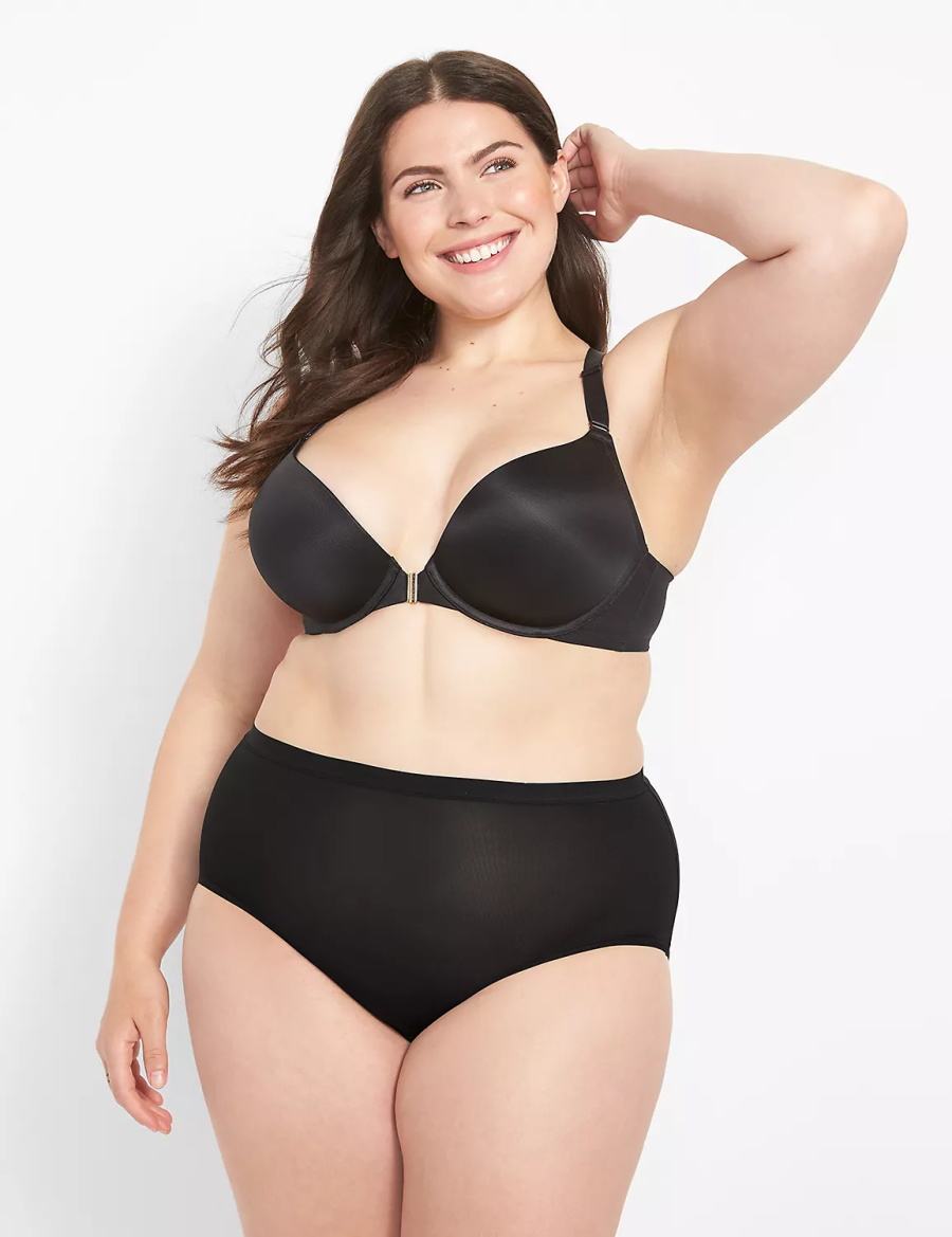 Lane Bryant Front-Close Boost Plunge Women Bralettes Black | BMX4237WA