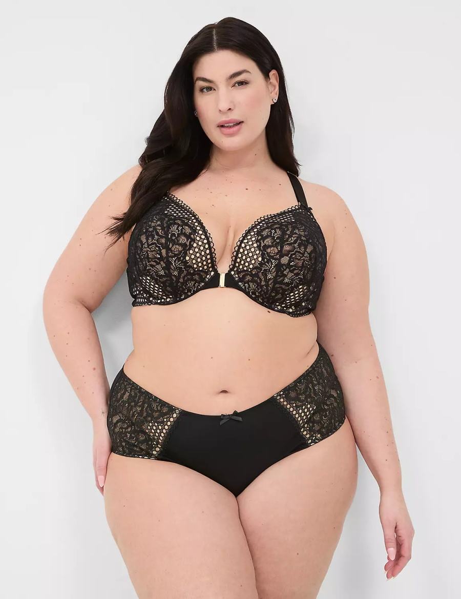 Lane Bryant Front-Close Boost Plunge Women Bralettes Black | LLS6997TS