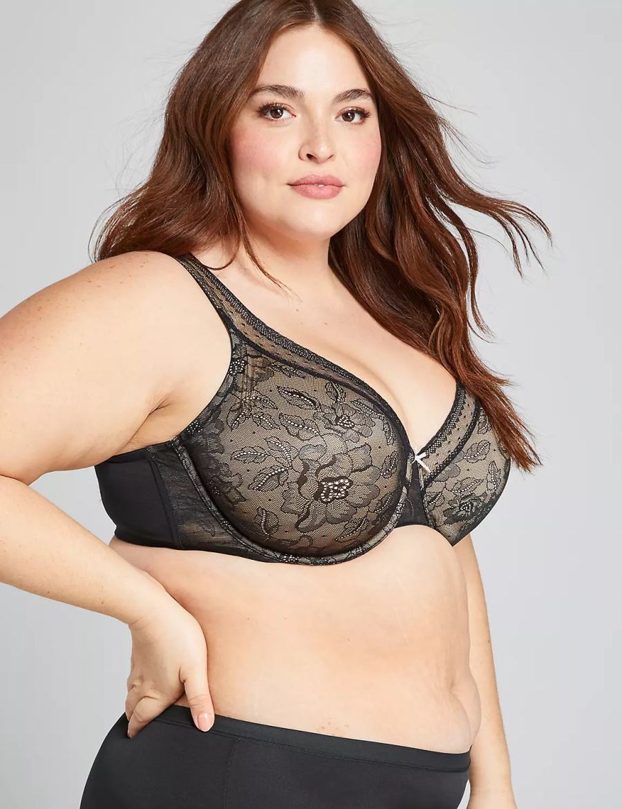 Lane Bryant Full Coverage with Lace Women Unlined Bra Black | SFY8363GD