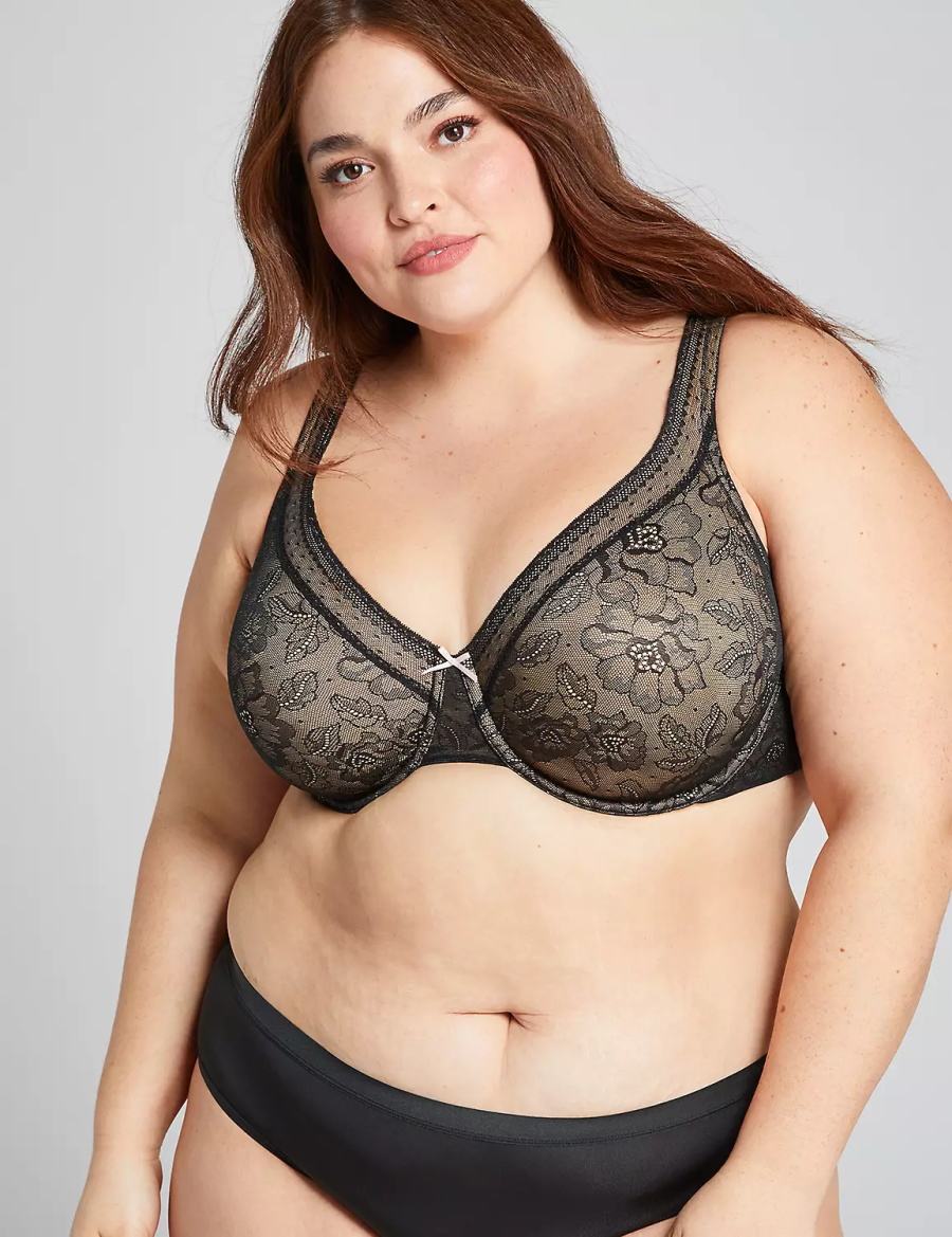 Lane Bryant Full Coverage with Lace Women Unlined Bra Black | SFY8363GD