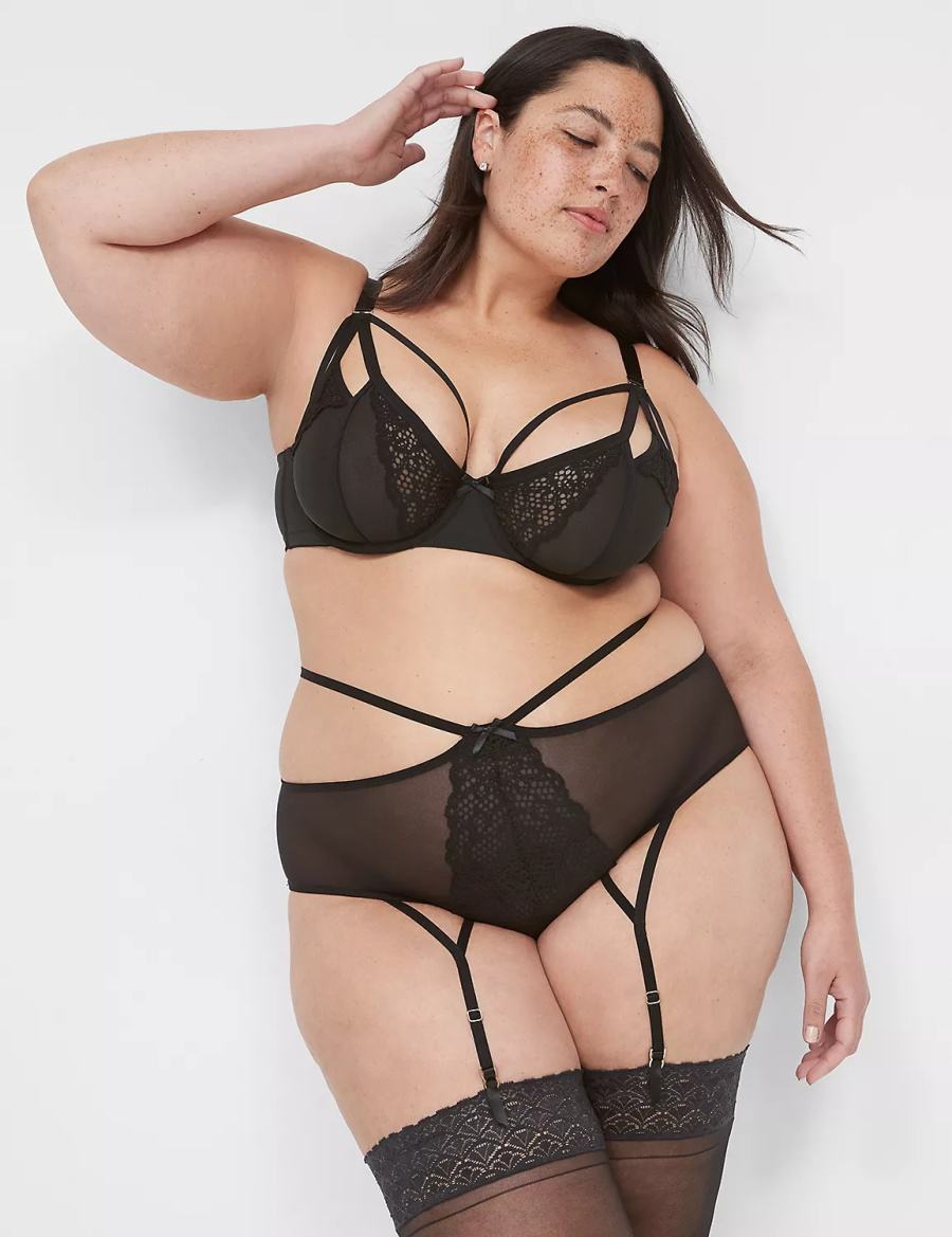 Lane Bryant Garter Women Briefs Black | VGN4972WP