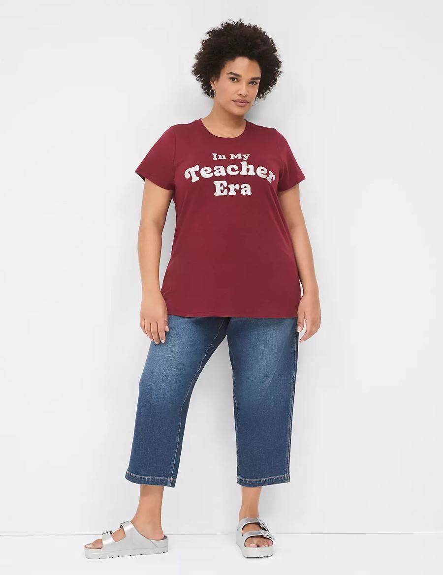 Lane Bryant Glitter In My Teacher Era Graphic Tee Women T Shirts Dark Red | LNM648QO