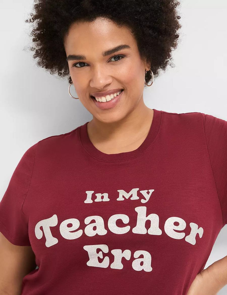 Lane Bryant Glitter In My Teacher Era Graphic Tee Women T Shirts Dark Red | LNM648QO