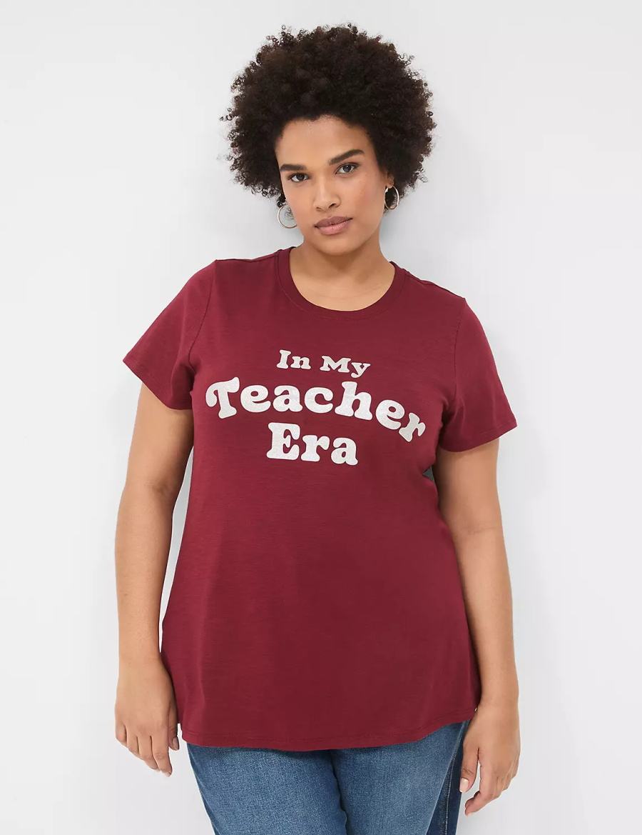 Lane Bryant Glitter In My Teacher Era Graphic Tee Women T Shirts Dark Red | LNM648QO