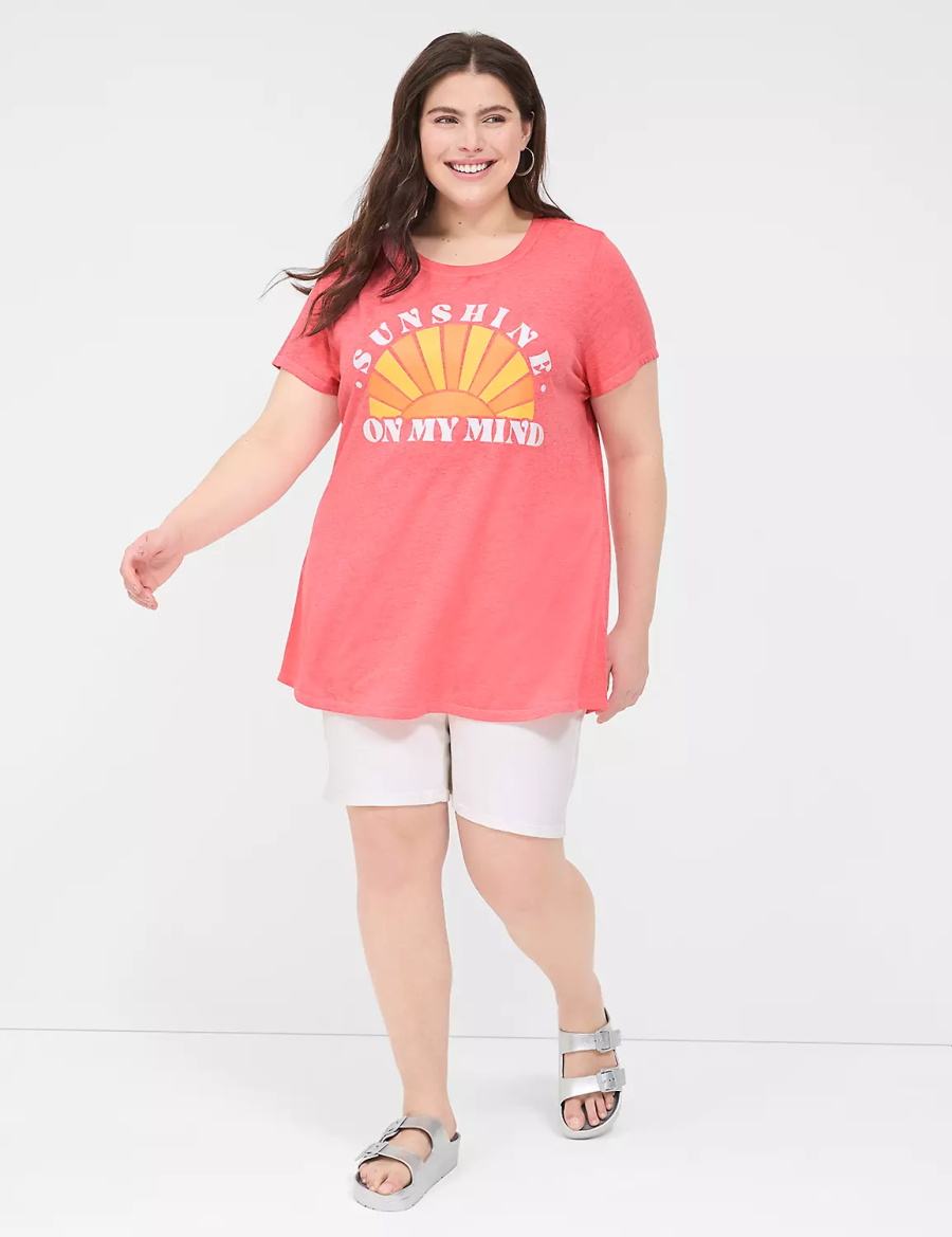 Lane Bryant Glitter Sunshine On My Mind Graphic Tee Women T Shirts Pink | YQO9560UM