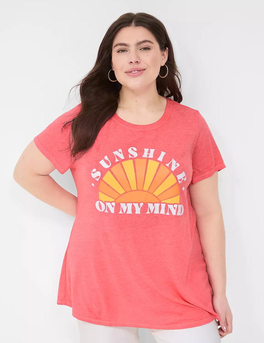 Lane Bryant Glitter Sunshine On My Mind Graphic Tee Women T Shirts Pink | YQO9560UM