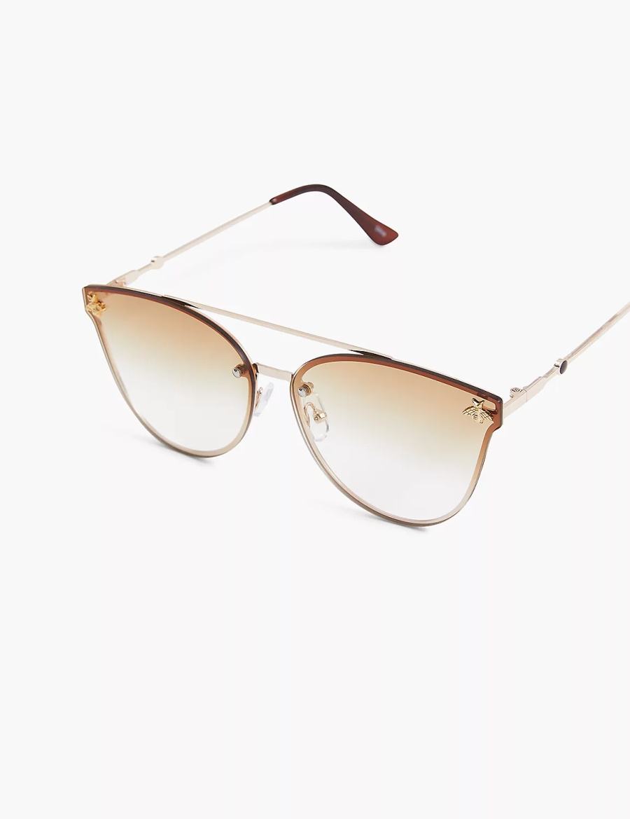 Lane Bryant Goldtone Bee Aviator Women Sunglasses Gold | BUX994KN