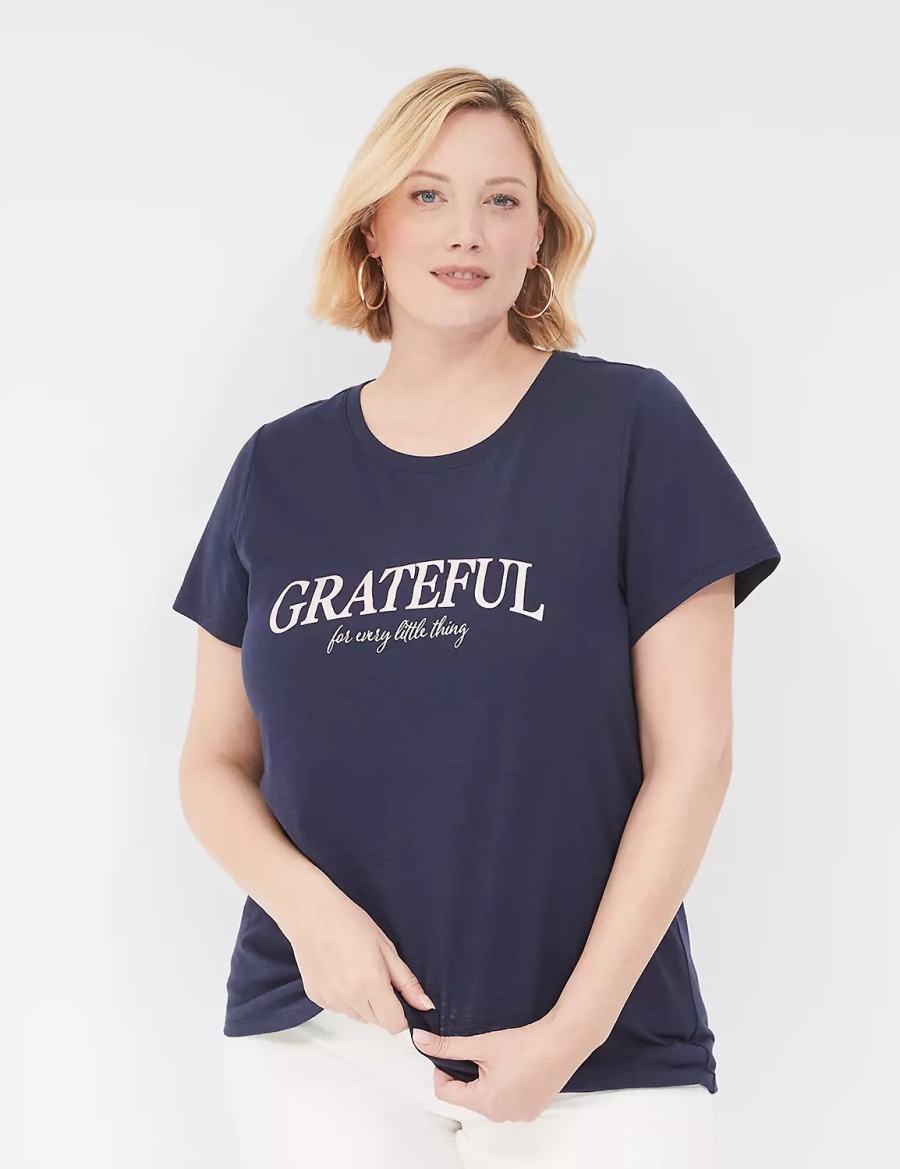 Lane Bryant Grateful Graphic Tee Women T Shirts Blue | XGR6093YK