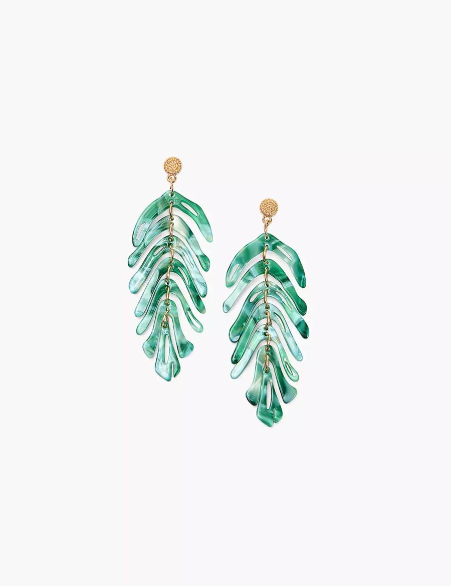 Lane Bryant Green Resin Flowy Leaf Women Earrings Gold | BTS3028JF