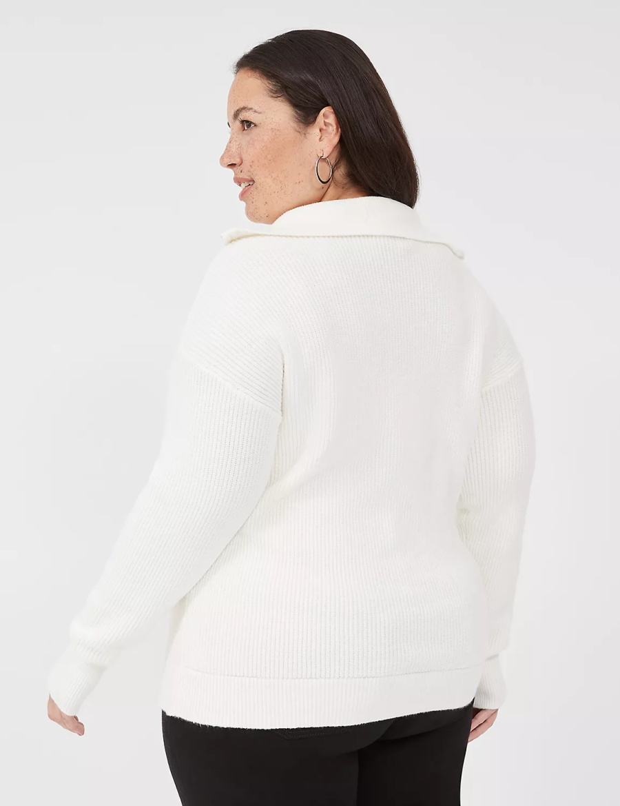 Lane Bryant Half-Zip Mock-Neck Women Sweaters White | KQZ5044IS