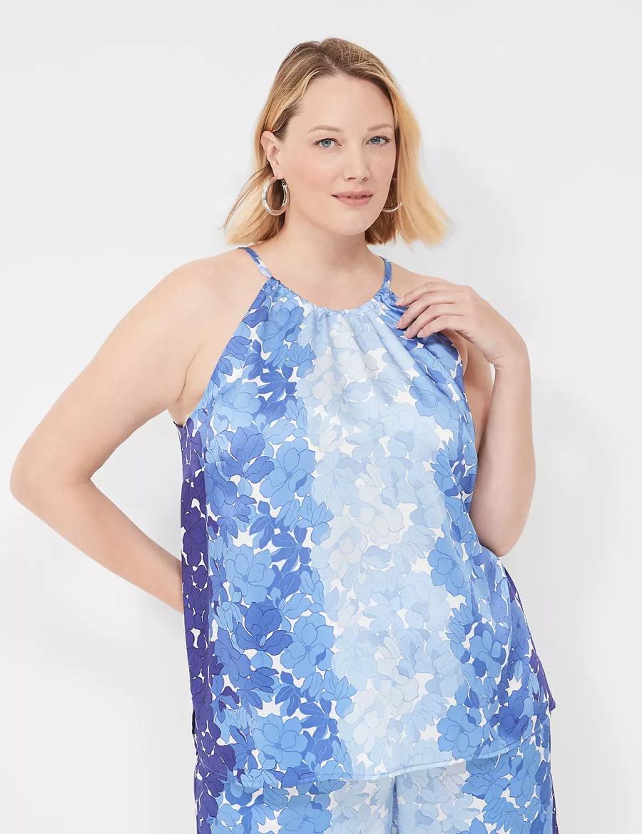 Lane Bryant Halter-Neck Top Women Tank Top Blue | SNU3238LM