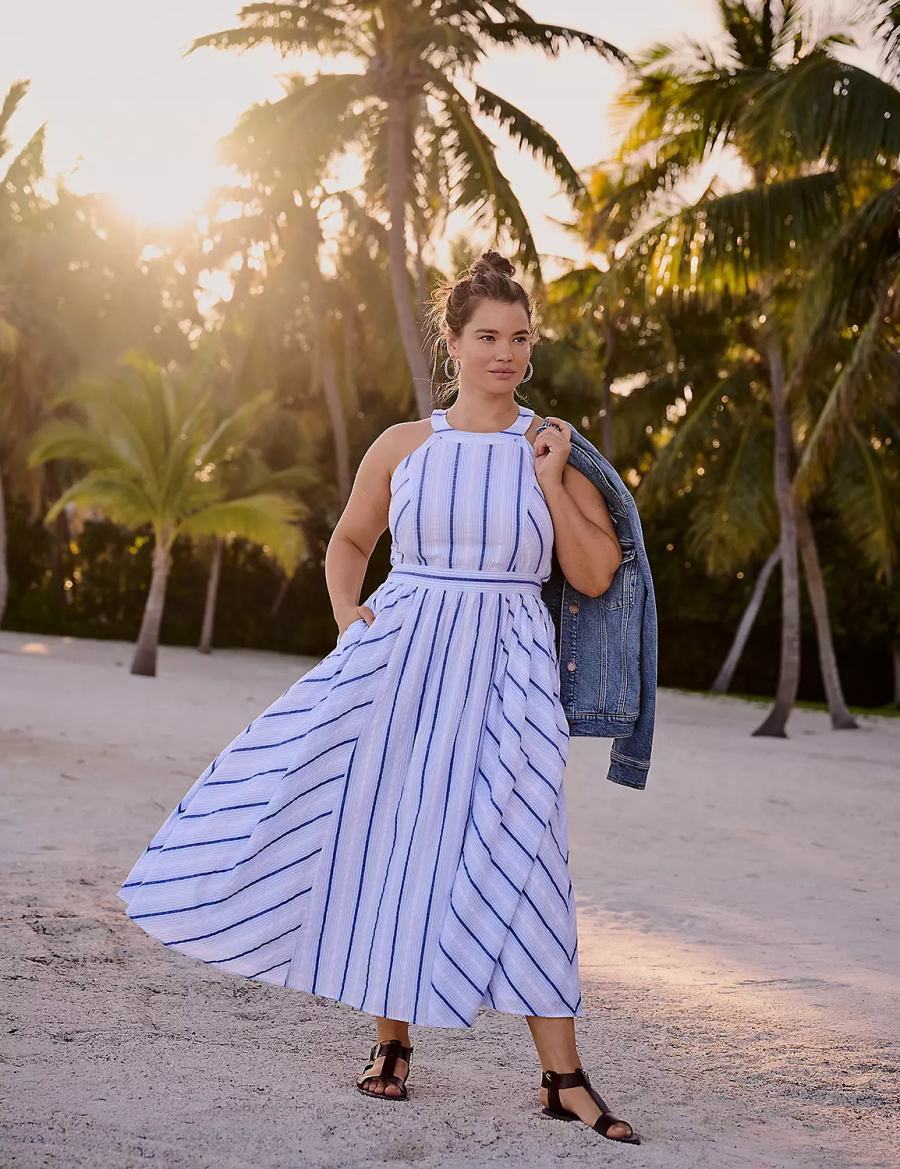 Lane Bryant Halter-Neck Women Maxi Dress White Blue | DDR944RR