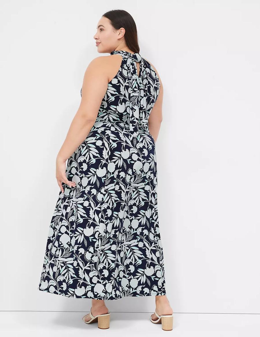 Lane Bryant Halter Tie-Neck Women Casual Dress Navy | MVU892KV