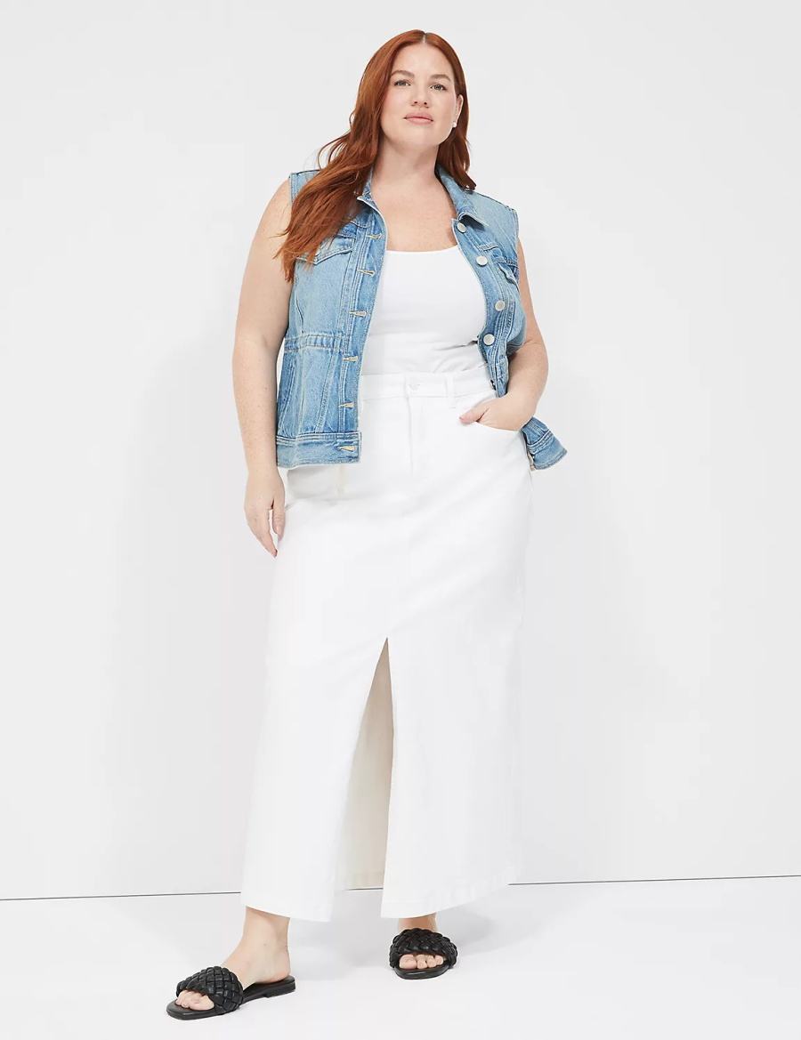 Lane Bryant High-Rise Denim Maxi Women Skirts White | TLQ5338AV