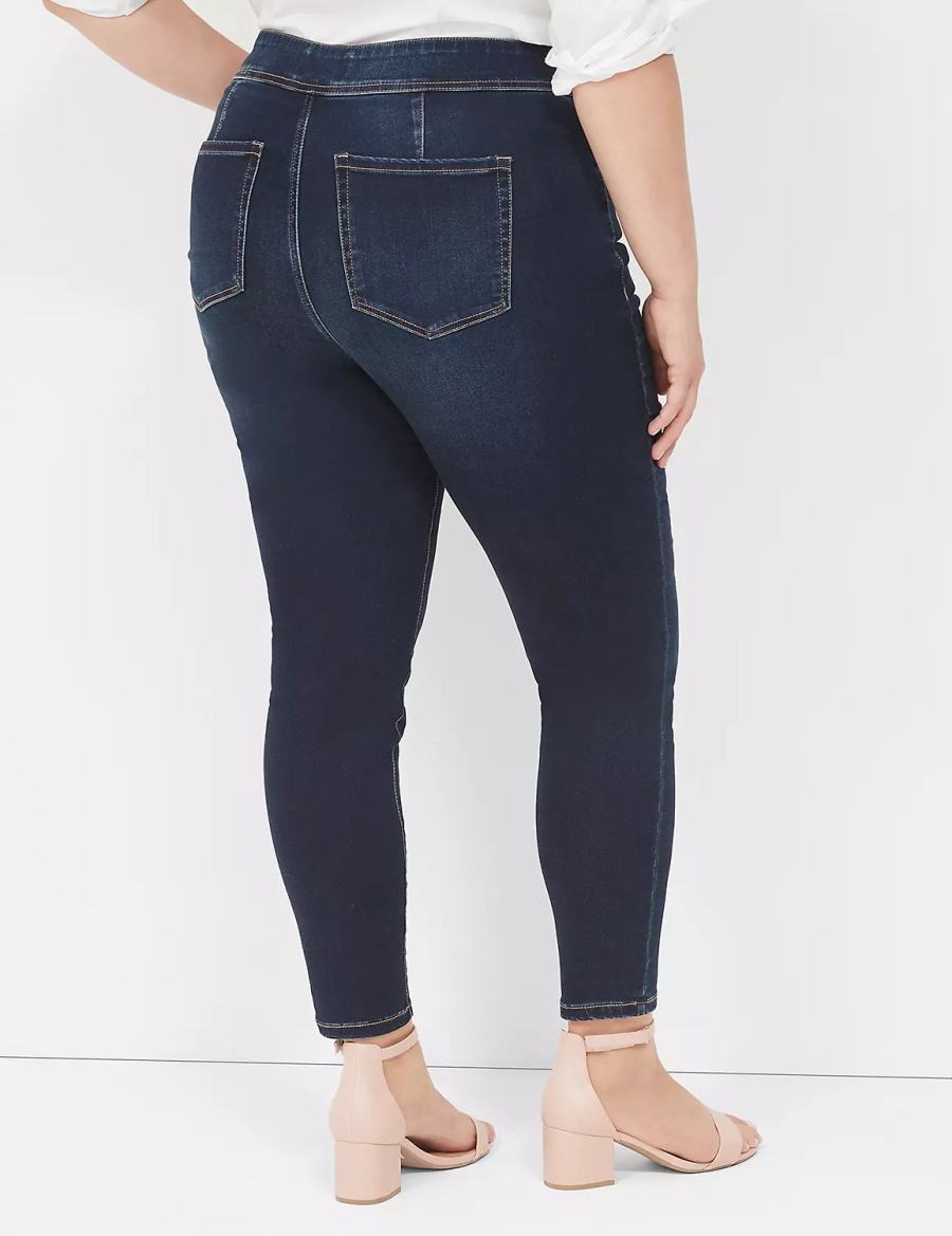 Lane Bryant High-Rise Sateen 3-Button Women Jeggings Dark Blue | EBC765GY