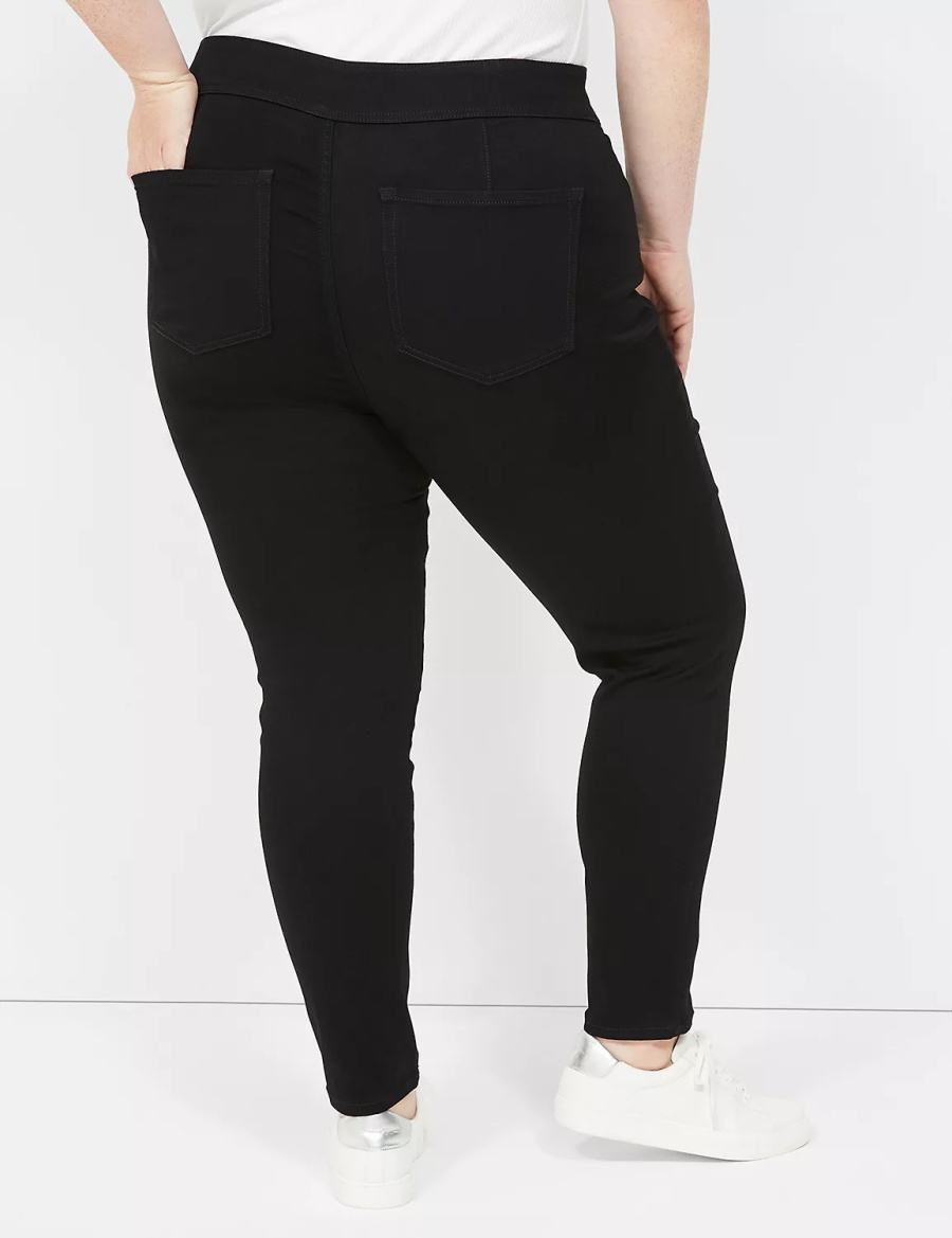 Lane Bryant High-Rise Sateen 3-Button Women Jeggings Black | EVD4813SR