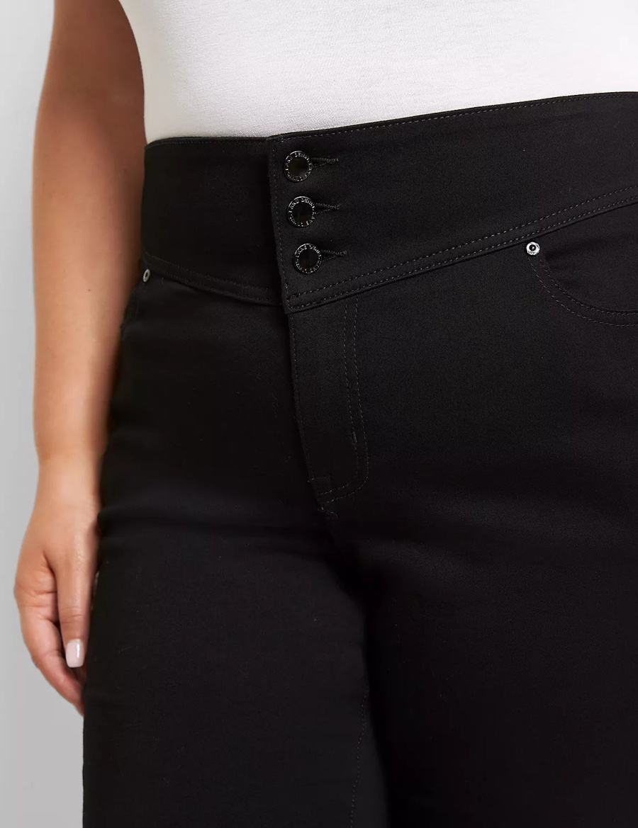 Lane Bryant High-Rise Sateen 3-Button Women Jeggings Black | EVD4813SR