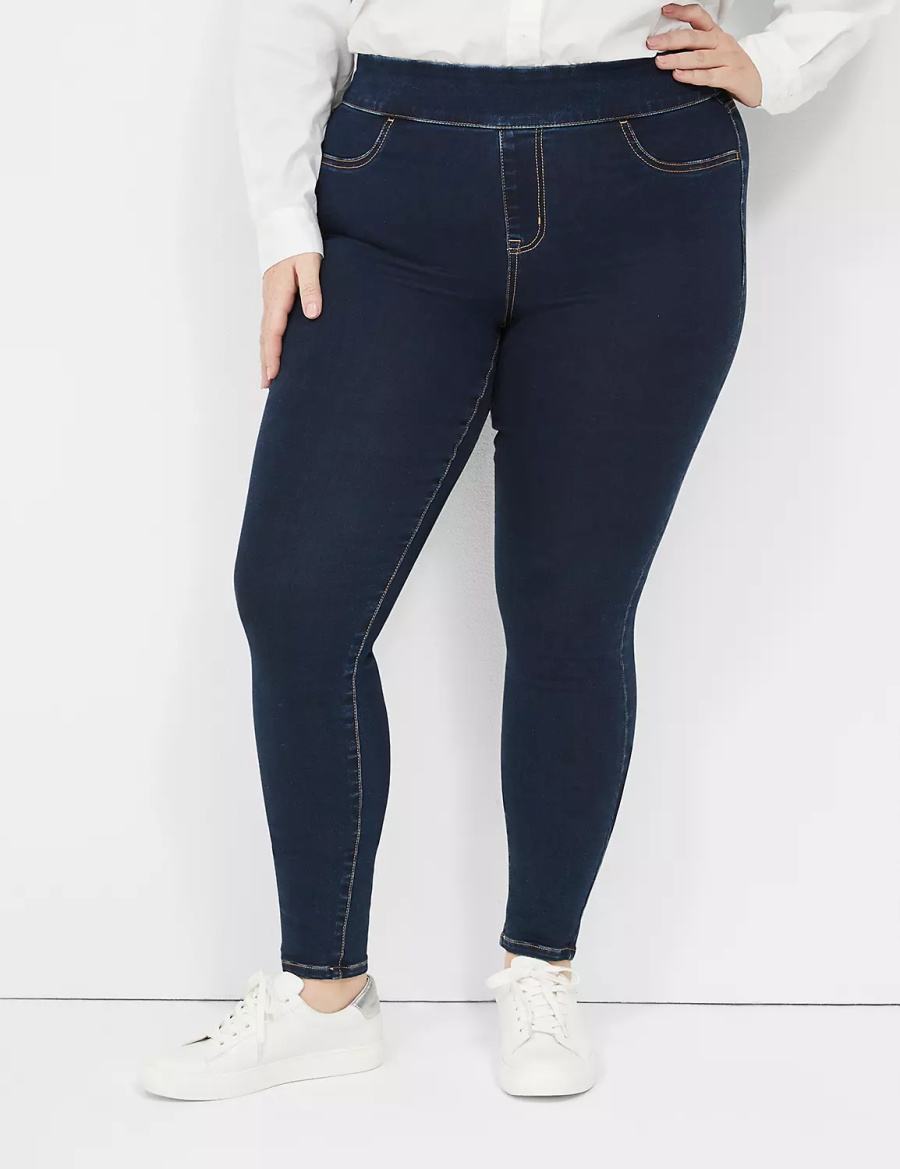 Lane Bryant High-Rise Sateen Pull-On Women Jeggings Dark Blue | BUE9612OP